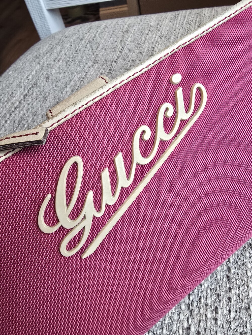 Gucci Hot Pink Logo Wallet with Cream Script Leather